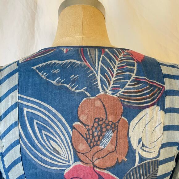 Rare 70s Cotton Gauze Made In India Floral Stripe Dress Sz S Please Read Descrip - Picture 9 of 16